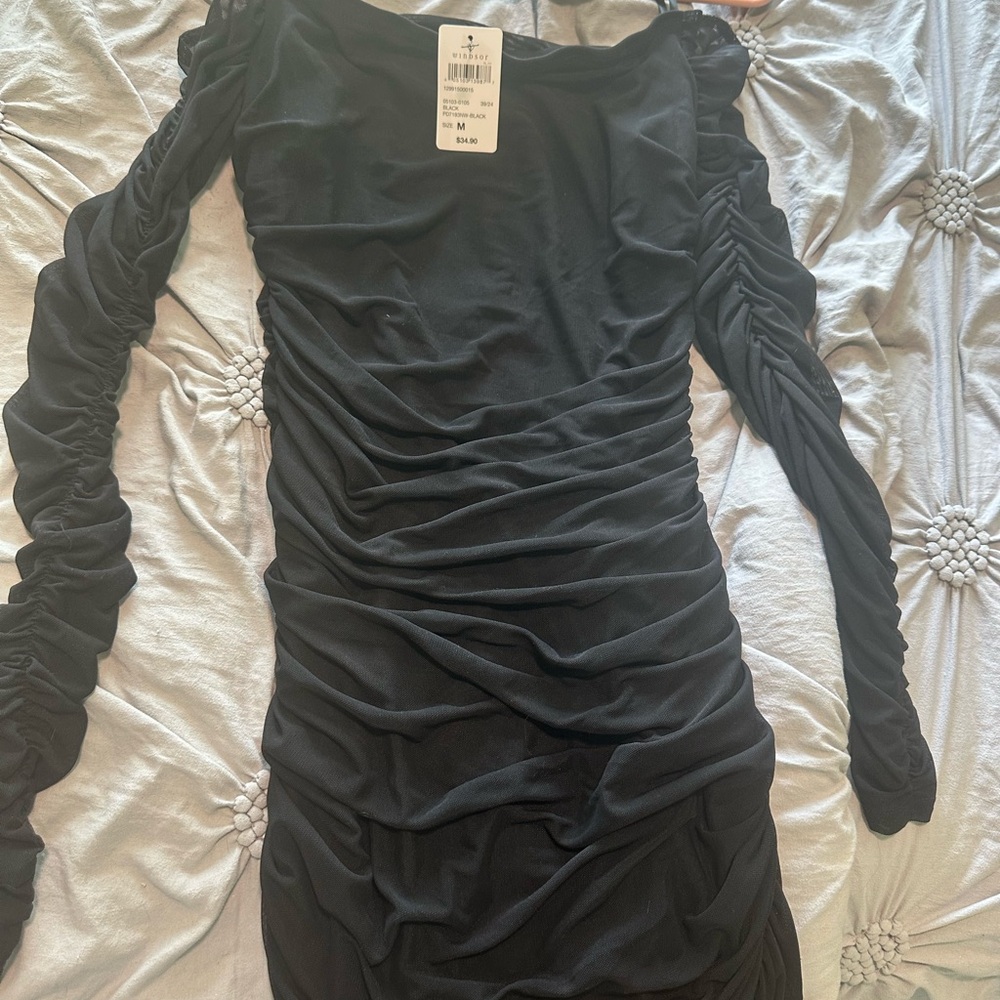 Windsor Black Ruched Off the Shoulder Bodycon Dress